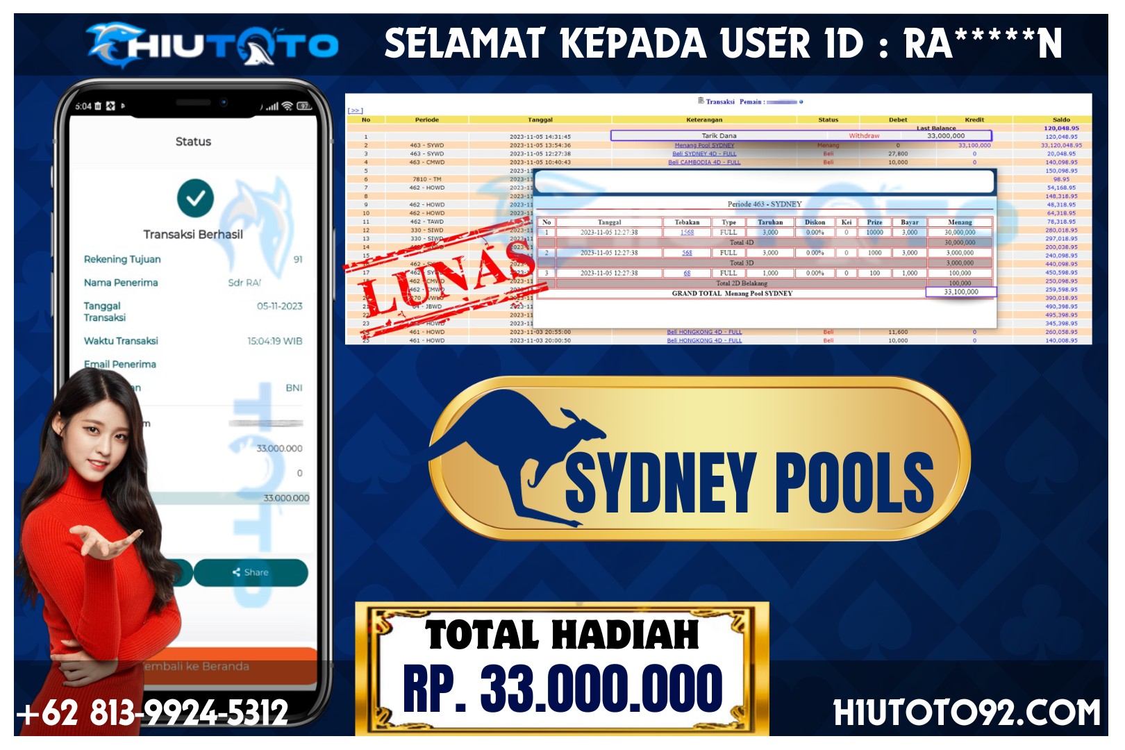 HIUTOTO – Jackpot Sydney Pools Rp 33.850.000