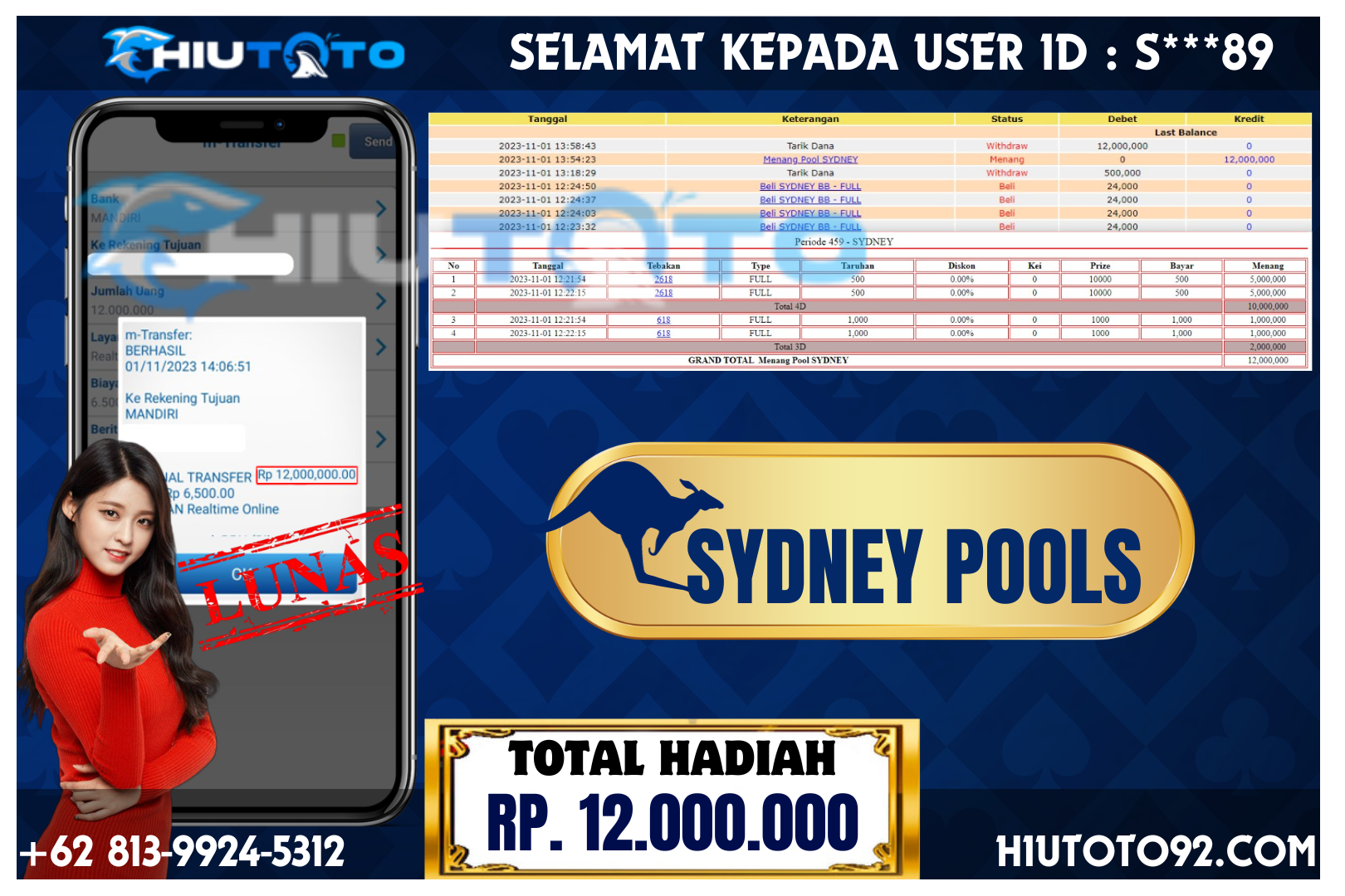 HIUTOTO – Jackpot Sydney Pools Rp 12.000.000