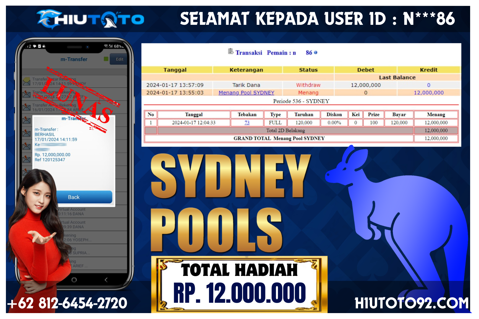 HIUTOTO – Jackpot Sydney Pools Rp 12.000.000